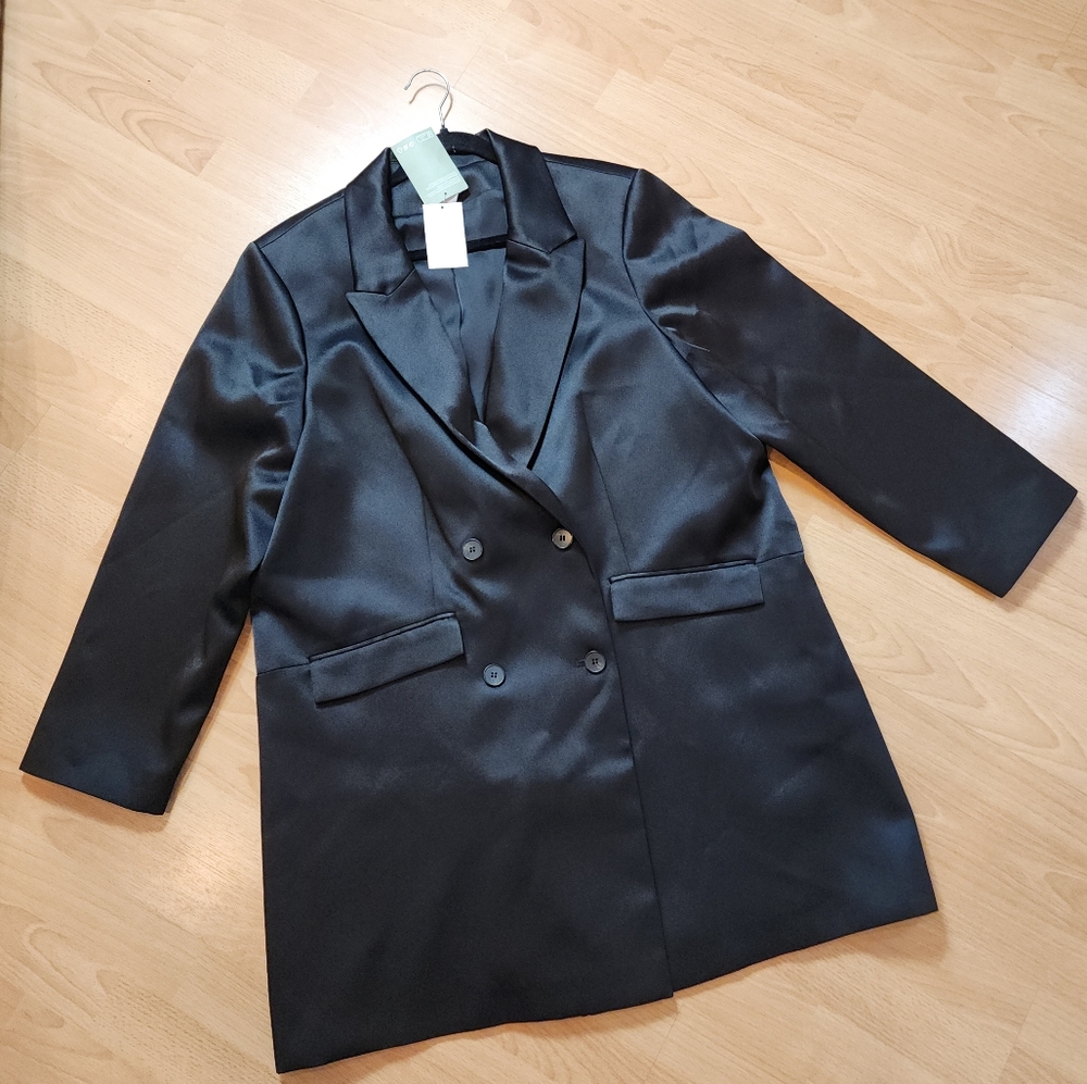 NWT H&M Black Satin Double-Breasted Blazer Dress Women's Size XXL